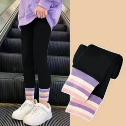 New Children Girl Leggings Soft Elastic Cotton Striped Decor Leggings Kids Basic Versatile Tight Underpants Casual Soft Trousers