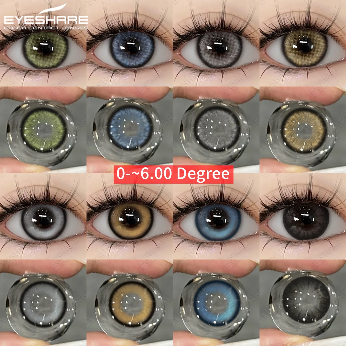 EYESHARE 1 Paar farbige Kontaktlinsen mit Grad, braune Pupillenlinse mit Sehstärke, natürliche blau-graue Myopie-Linsen, jährlich
