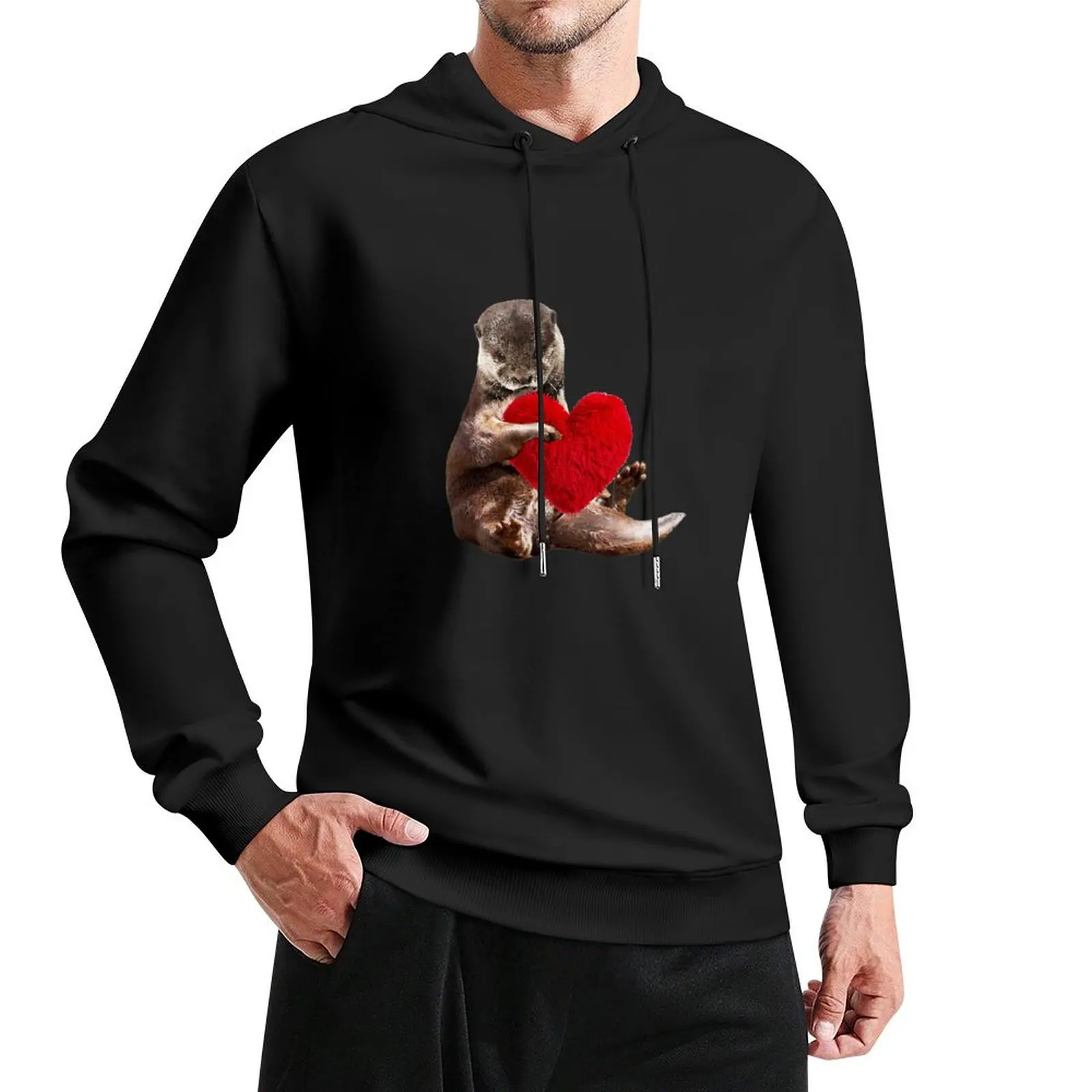 Otter and love, sweet red heart Pullover Hoodie men's sweat-shirt mens clothing autumn new products big size hoodie