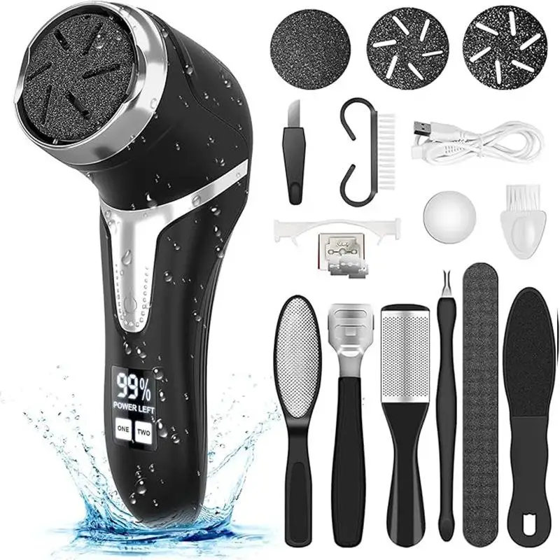 1 Set Usb Charging Electric Foot Pedicure Device With Dust Collector And Lcd Display For Foot Callus Removing And Exfoliating