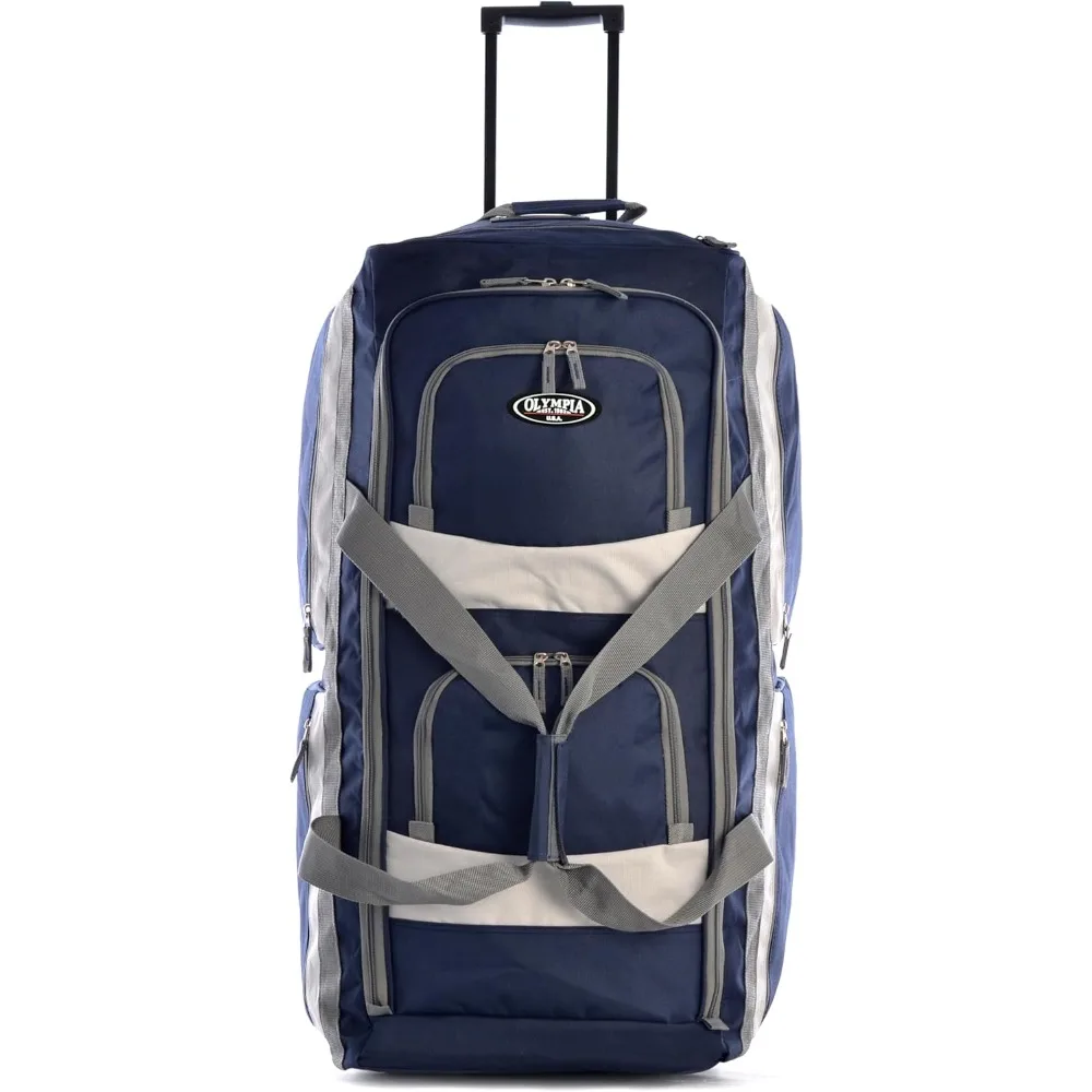 حقيبة القماش الخشن بعجلات مقاس 33 بوصة مع 8 جيوب، مقاومة للماء، خفيفة الوزن للسفر، حقيبة مع وظيفة ممتدة