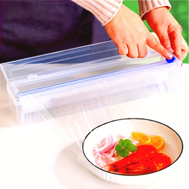 Hot Sales Multifunctional Reusable Plastic Wrap Cutter and Dispenser with Built-In Slicer,Idea for Kitchen Storage, Office Use