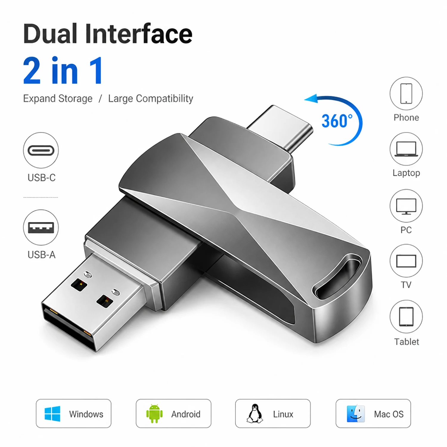 2 in 1 Mini Metal OTG Type C Pen Drive Usb Memory Stick 8GB 16GB 32GB usb flash card 64GB 128GB type-C Pendrive