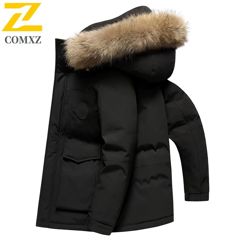 COMXZ Mens Down Jacket Mao Collar Hood Collar Outdoor Working Lightweight Puffer Jacket Business Casual Comfortable Winter Coat