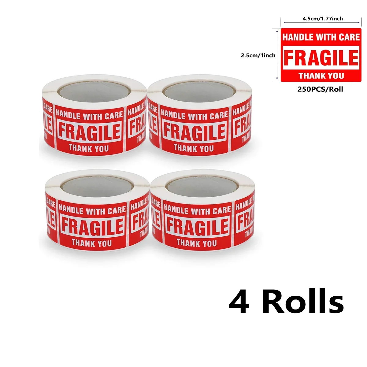 [1 Roll, 250 Labels] 0.92" x 1.77" Fragile Stickers Handle with Care Warning Packing/Shipping Labels - Permanent Adhesive