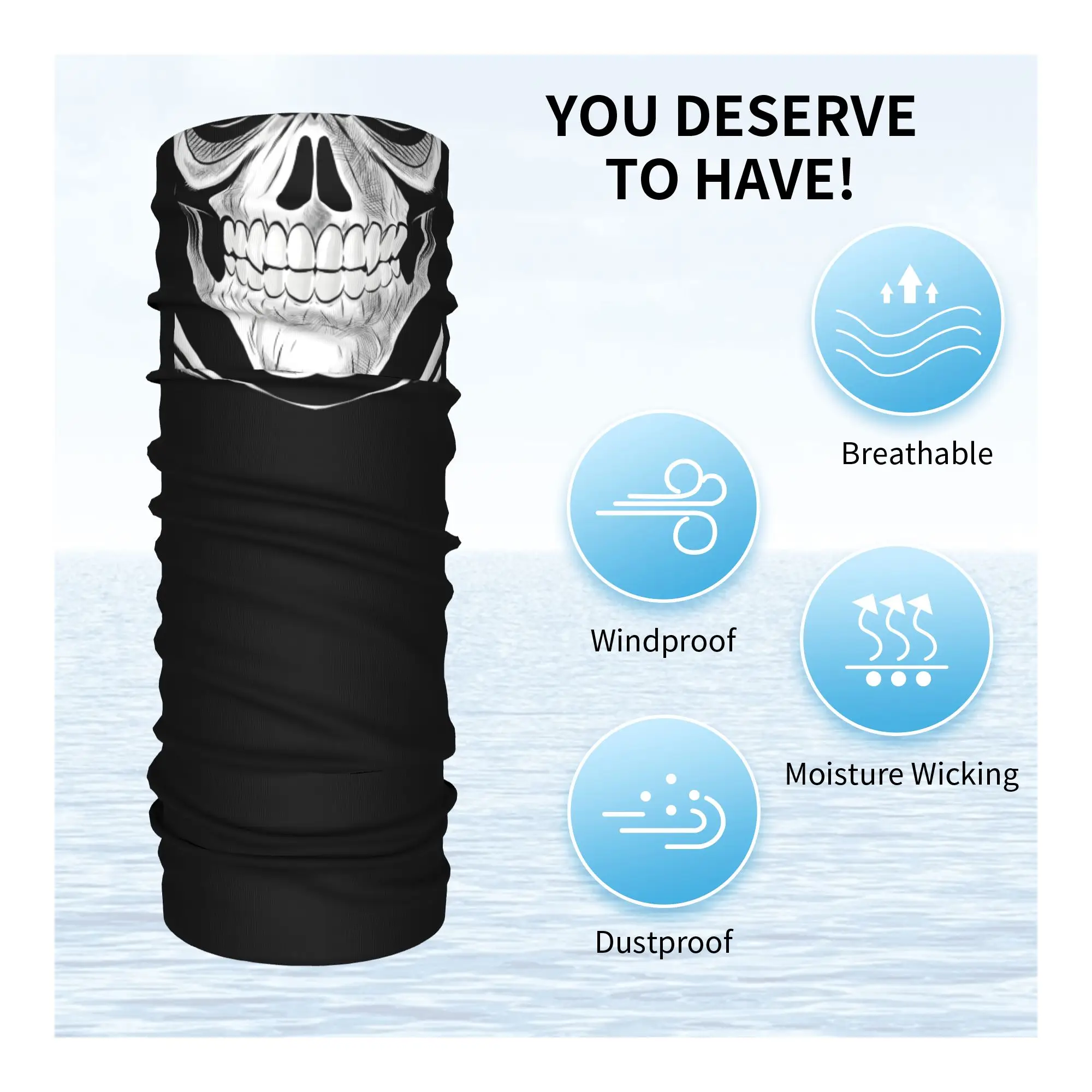 Custom Cool Seamless Mask Neck Gaiter Men Women Windproof Winter Skull Design Bandana Scarf for Ski view 3