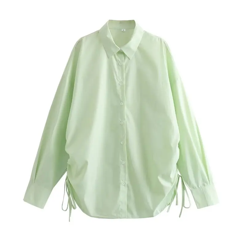 Spring 2024 Women's Loose Fit Long Sve irt Design Sense Slimming Versatile Dstring on Both Sides Faionable Ladies S...