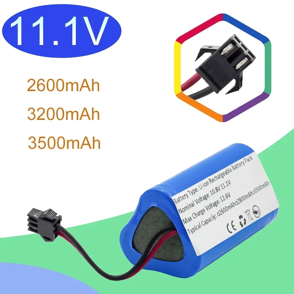 11.1V Rechargeable Lithium Battery Pack For CECOTEC For CONGA Slim 890,Wet Robotic Vacuum Cleaner 18650 Battery with BMS