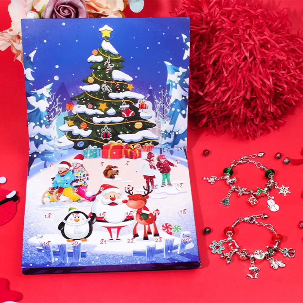 2025 Christmas Advent Calender Gift Box Creative DIY Snowman Santa Claus Bracelet Countdown Calendar Box for Girls New Year Gift