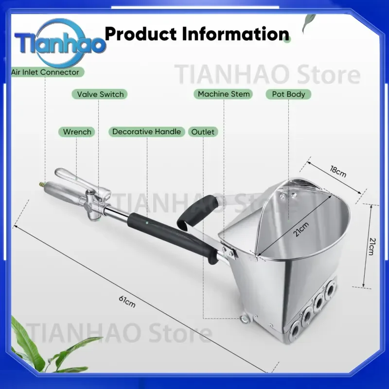 Cement Mortar Sprayer Gun with 4 Spray Hoppers Plaster Sprayer with Hopper Cover and 8 Metal Nozzles for Wall Construction