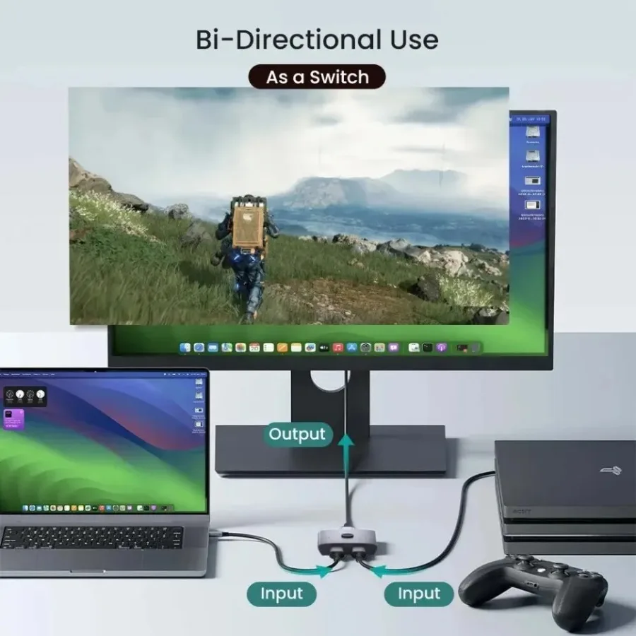 2025 8K ثنائي الاتجاه متوافق مع HDMI 2.1 مقسم 2 في 1 خارج Ultra HD 4K @ 120 هرتز 8K @ 60 هرتز 48 جيجابت في الثانية محور ألومنيوم لـ PS5 Xbox