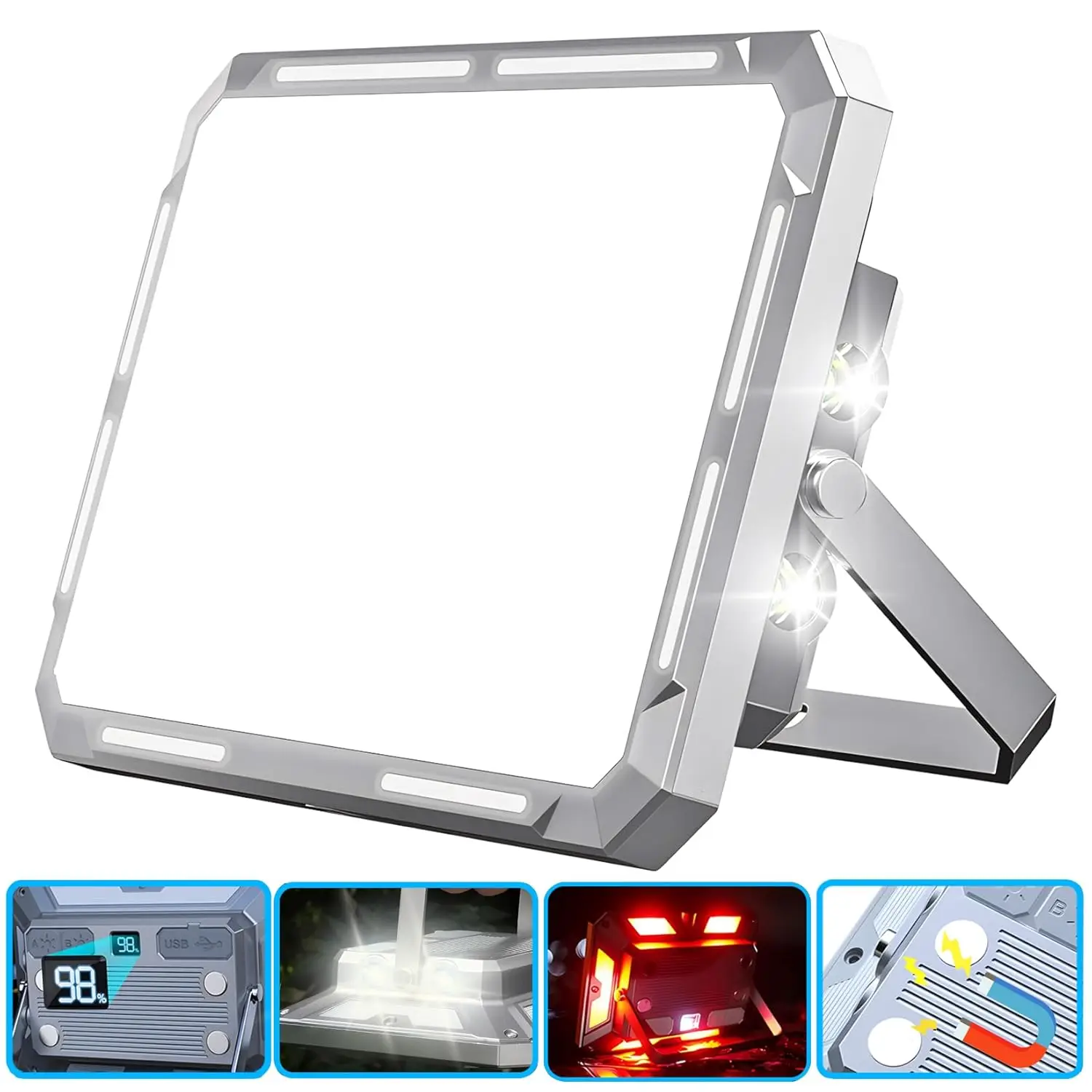 

1000LM Мощный прожектор Портативная магнитная рабочая лампа Перезаряжаемый 3-цветный фонарь для кемпинга для рыбалки Пеший туризм Открытый аварийный фонарь