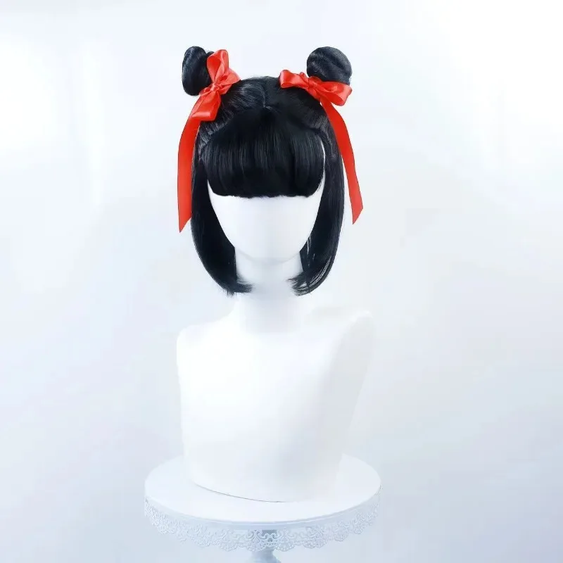 Парик для косплея Nezha 2, детская версия, тупая челка, синтетический парик с фрикадельками, аниме Coser, парик высокого качества, вечеринка на Хэллоуин