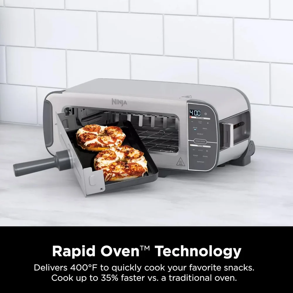 Foodi 2-in-1 Flip Toaster, 2-Slice Capacity, Compact Toaster Oven, Snack Maker, Reheat, Defrost, 1500 Watts, Stainless Steel
