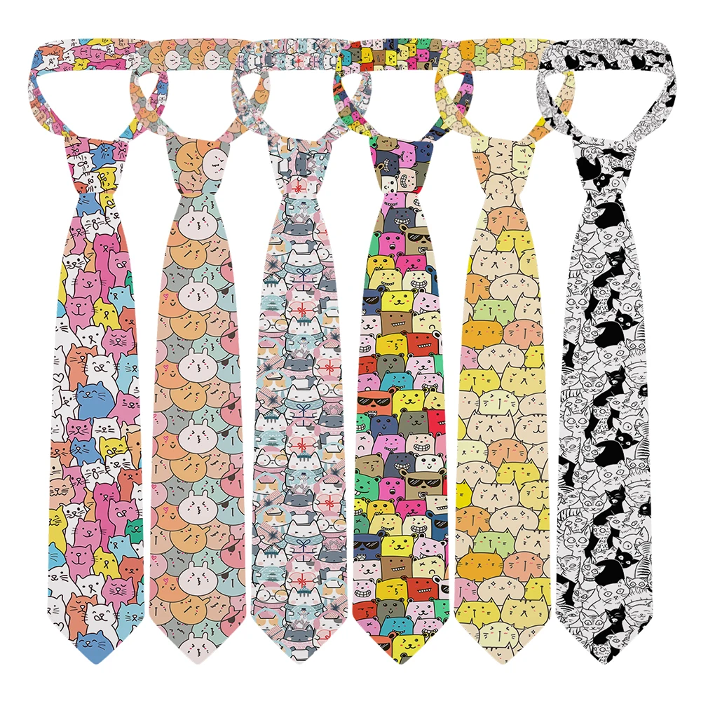 Cartoon bear print men\'s and women\'s tie fashion casual 8cm creative novelty tie unique accessories wedding party business gifts