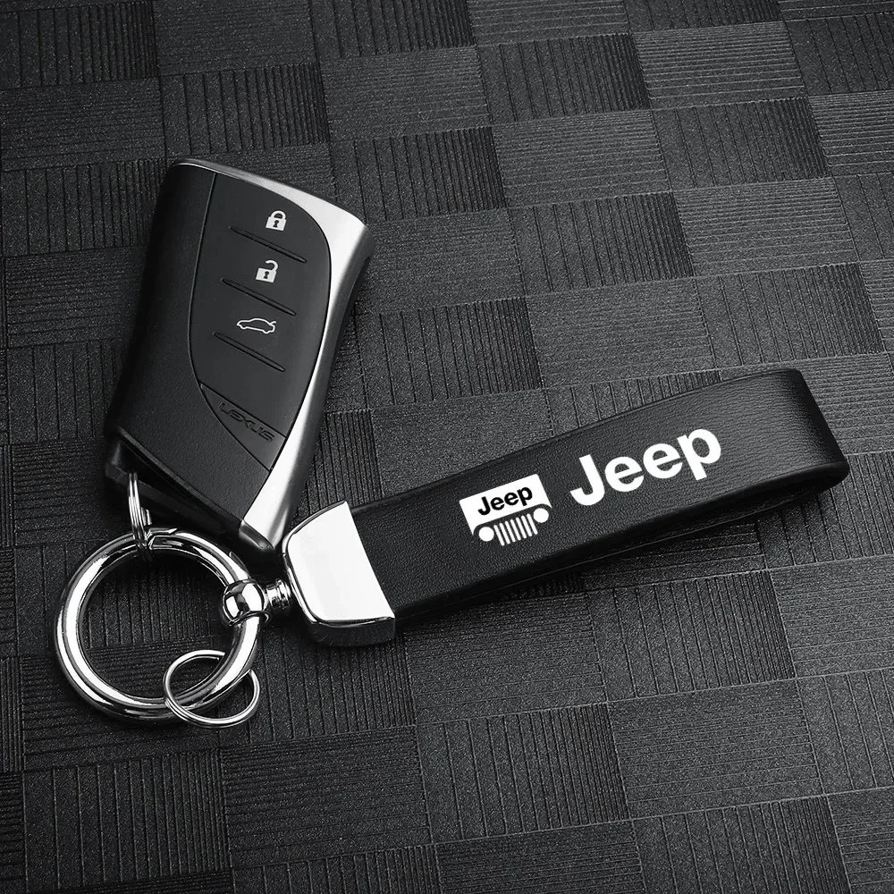 

Premium Leather Car Keychain Soft Touch Lightweight Key Ring Holder For Jeep Grand Cherokee Wrangler Compass Gladiator