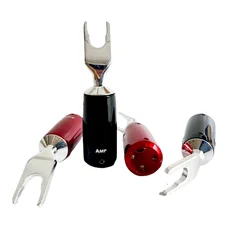 4pcs 1003 Series Banana Plug / Y Spade Plug Pure Copper Silver Plated Speaker Plug No Welding Banana Plugs Connector