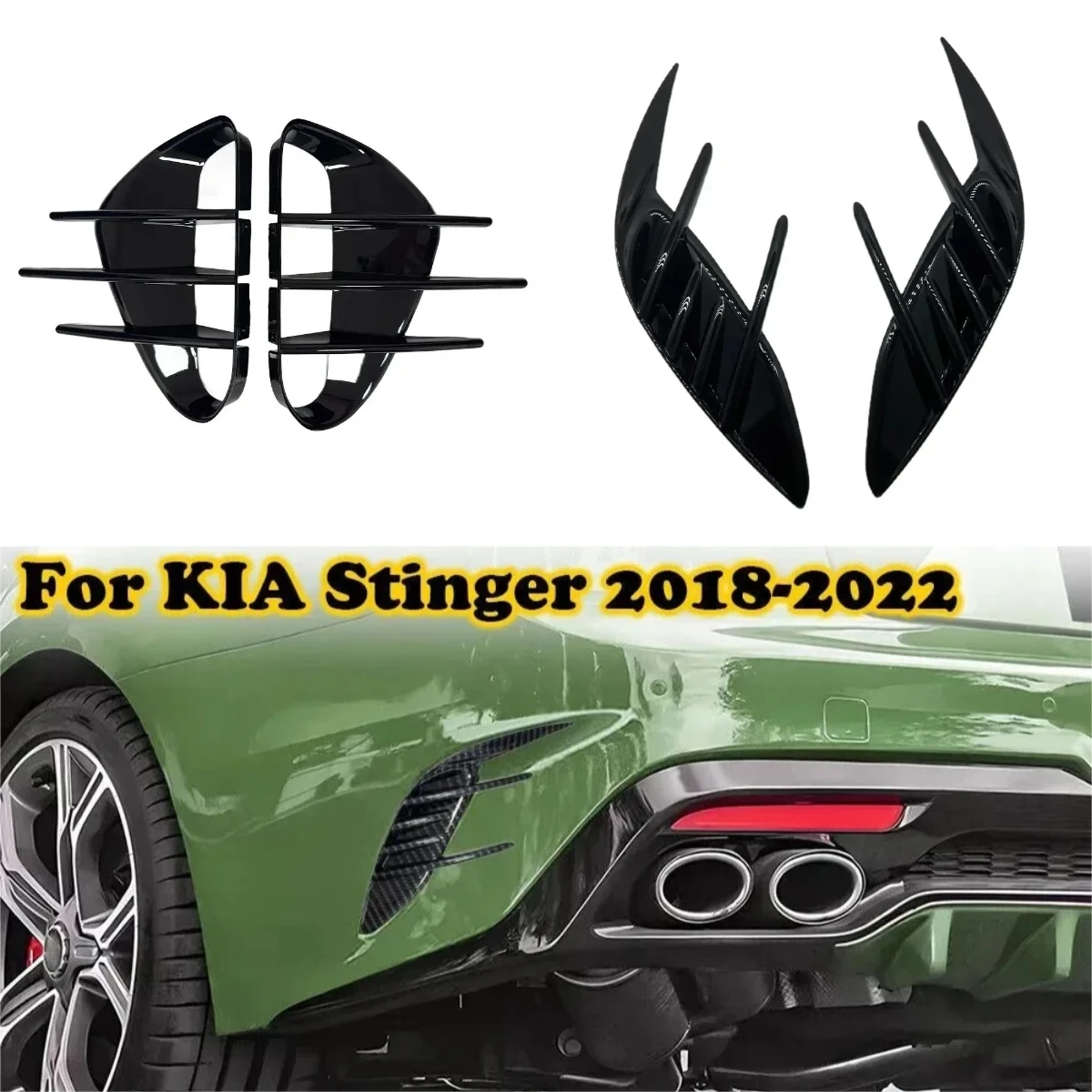 

For KIA Stinger 2018-2023 Car Sticker Frpmt Bumper Side Vent Spoiler Canard Covers Carbon Fiber Look Gloss Black Accessories ABS