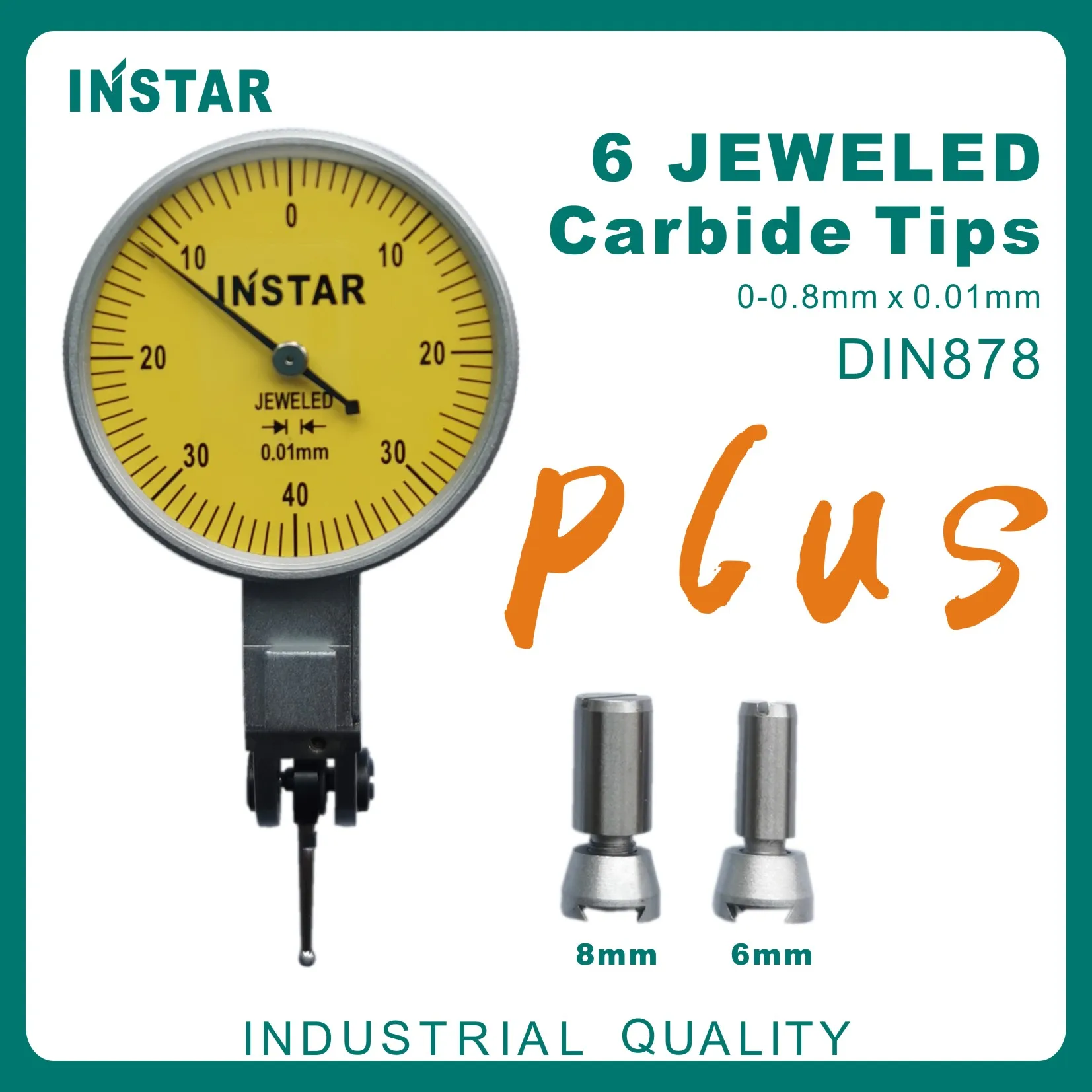 INSTAR Plus Dial Test Indicator 0-0.8mm Micron Dial Gage Horizontal, Vertical 0-0.2mmx0.002mm Industrial Quality 0-10mm x 0.01mm