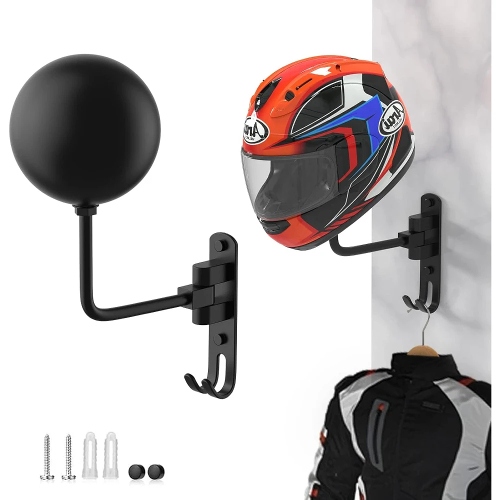 Helmet Hanger Wall Mount 180° Swivel Helmet Holder for Motorcycle Bike Racing Outerwear Sports Gear