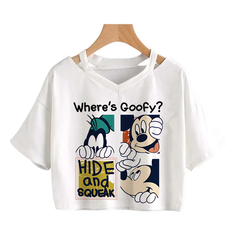 2000s Sweet Mickey Tee Shirt Minnie Mouse Crop Top T-shirt Women T Shirt Female Clothes Kawaii Disney Cropped Tshirt