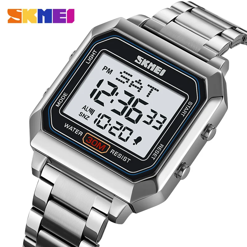 SKMEI 2149 Night Glow Electronic Watch  Men's Electronic Square Steel Band Student Multi functional Sports Waterproof