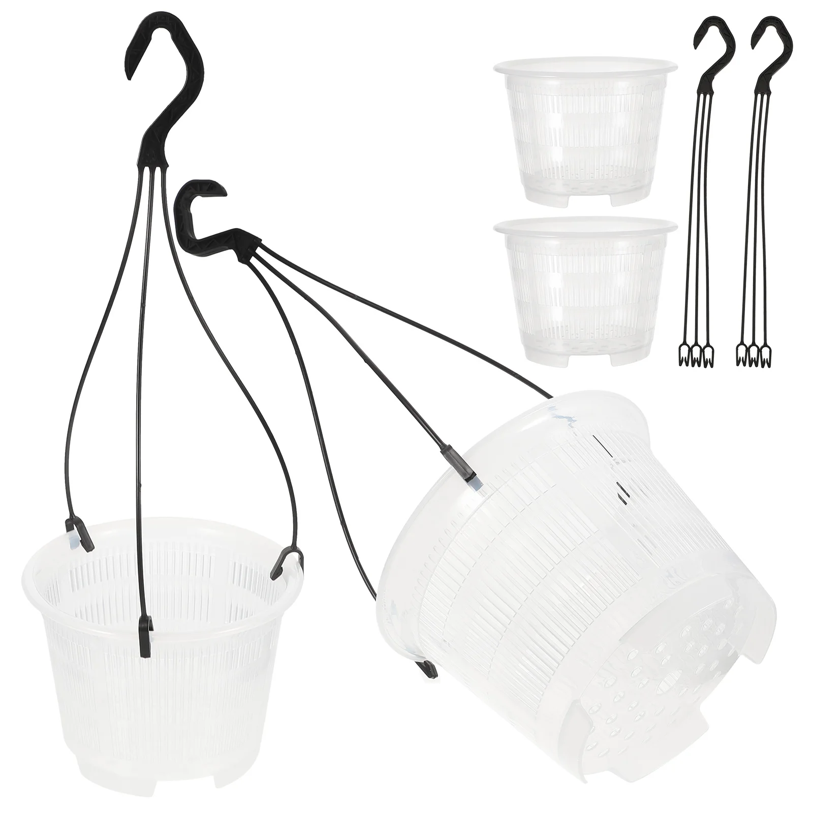 

4Sets Orchid Hanging Flower Baskets Breathable Plastic Planters Decorative Round Pots Indoor Balcony Plant Holder