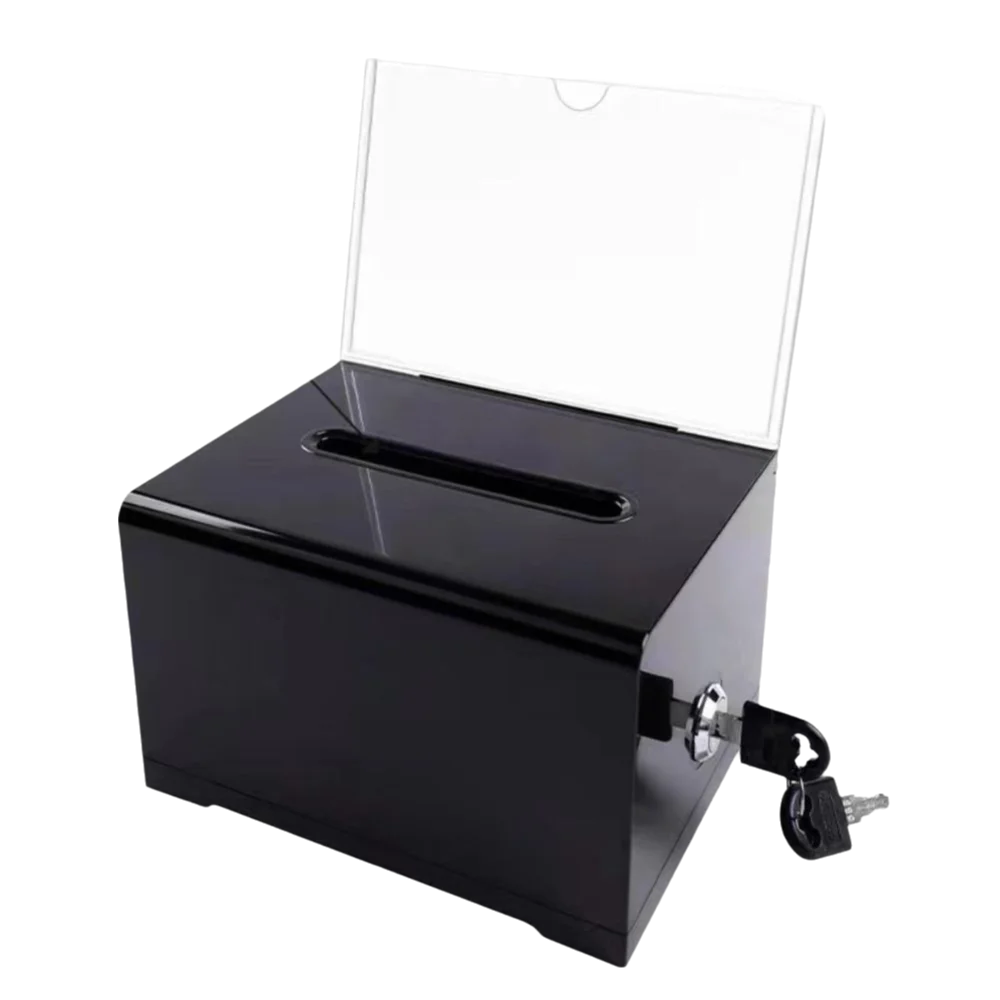 

Plastic Container With Lock and Sign Holder Suggestion Box Solid Acrylic Ballot Box Durable Tip Jar Charity