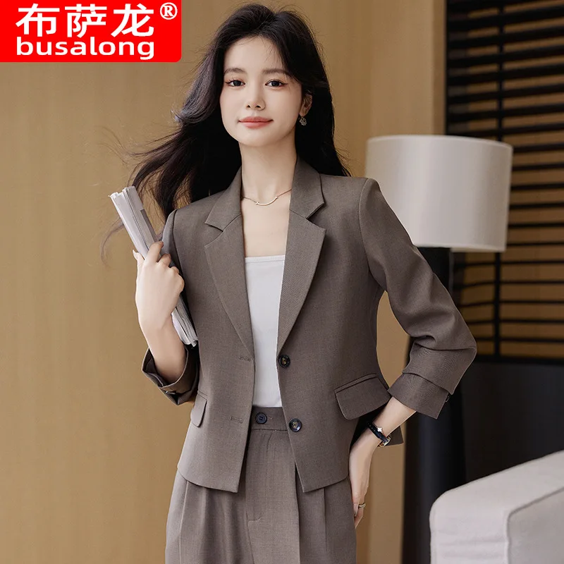 Brown Suit2024Spring and Autumn High-Grade Casual Graceful Fashionable Set Business Wear Suit Jacket for Women