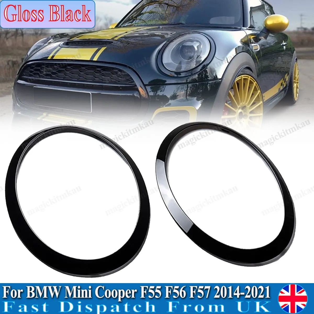 

Headlight Cover Frame For MINI F55 F56 F57 2014 2015 2016 2017 2018 2019 2020 2021 Gloss Black Headlight Trim Front Replacement