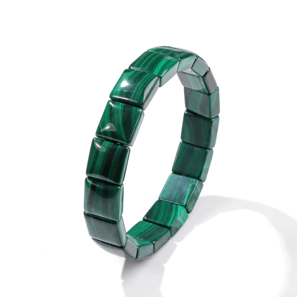 Square Malachite Bracelet 5A Genuine Natural Green Stone Malachite Stretch Bangle High Quality Wealth Health Lucky Jewelry Gift