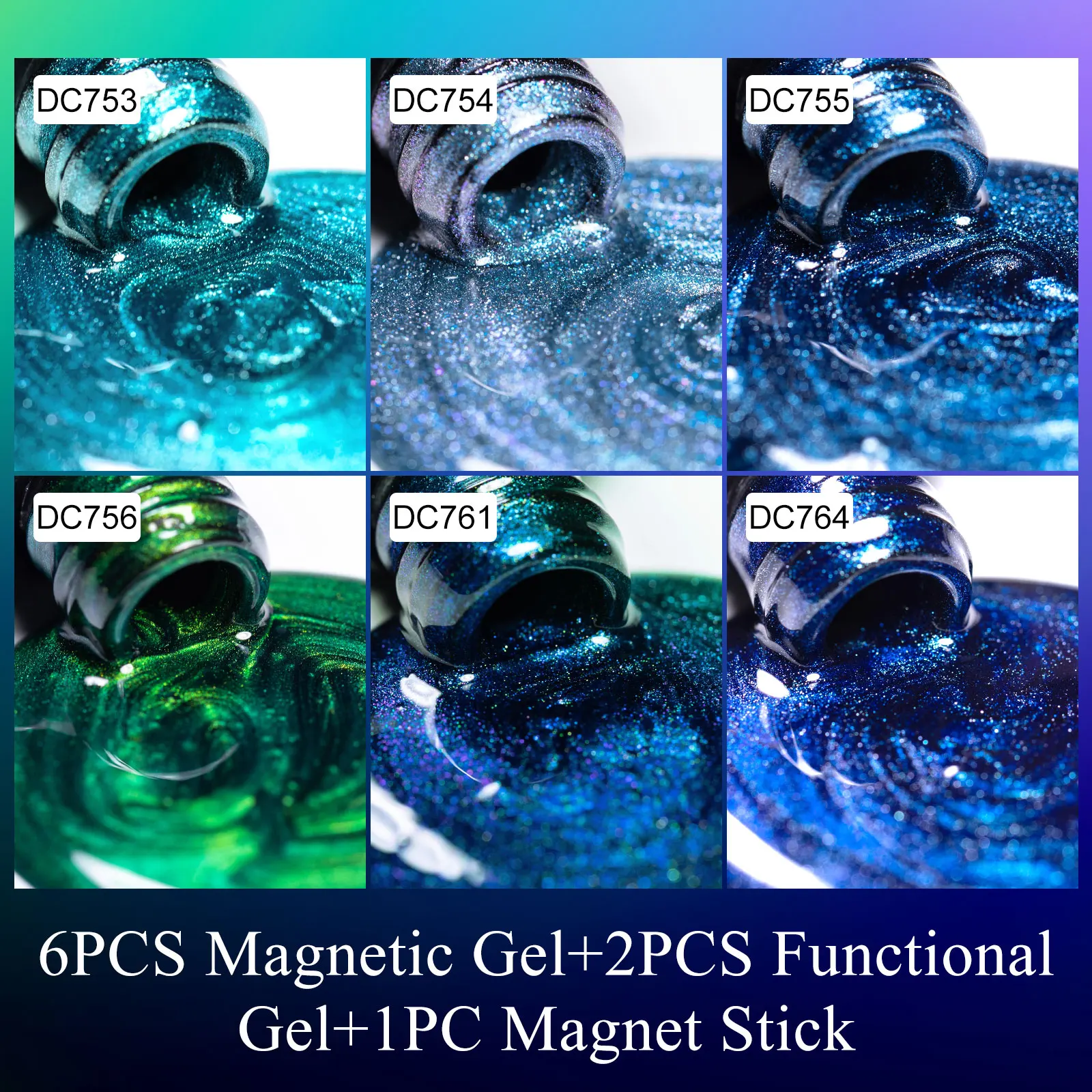 8pcs 젤리 유리 구슬 고양이 마그네틱 젤 매니큐어 세트 자석 스틱베이스 젤 탑 코트 세미 퍼머넌트 UV 젤 키트 끄기