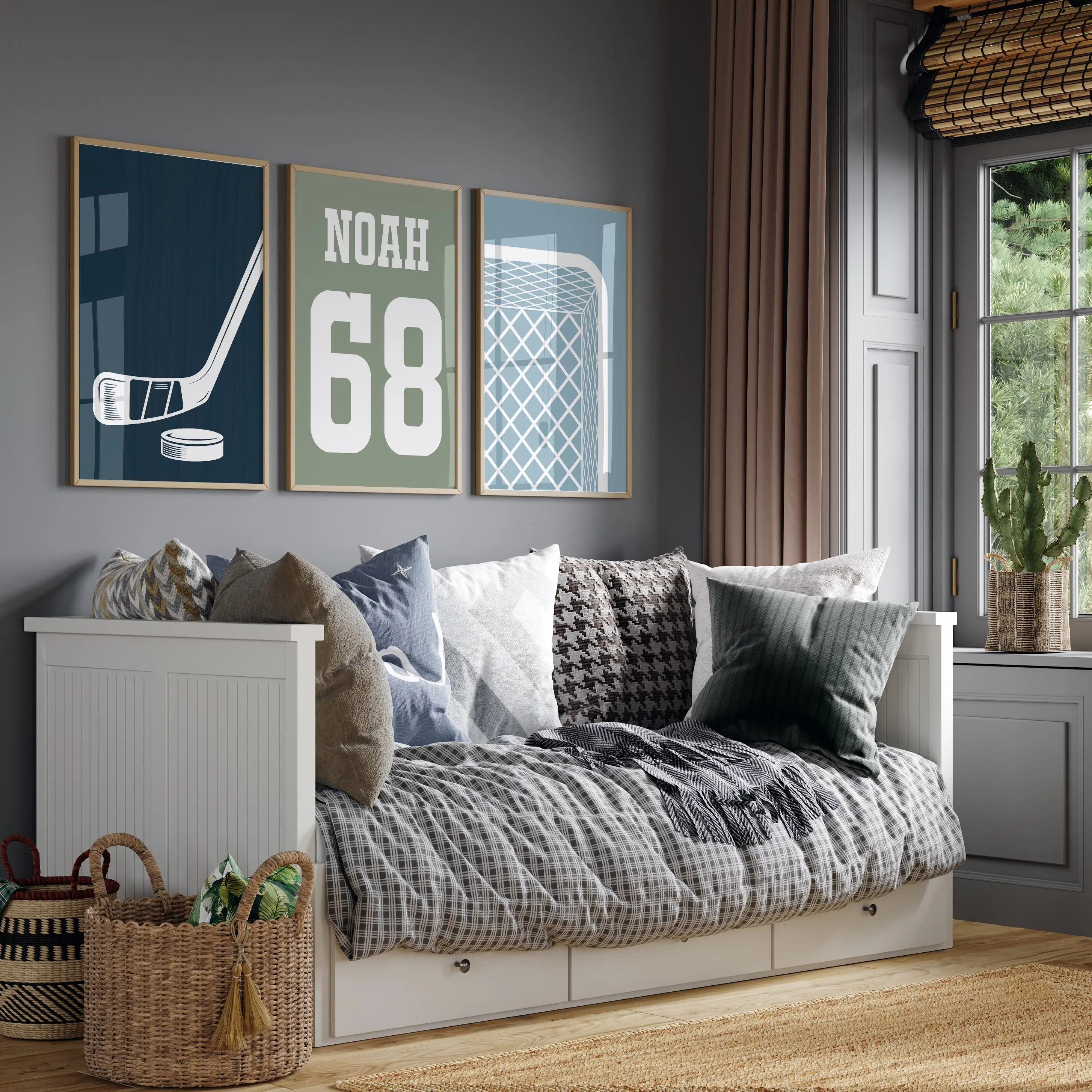 Custom Hockey Wall Art Print Nursery Boys Room Sports Decor Personalized Name Sign Toddler Boy Game Room Printable Jersey Poster