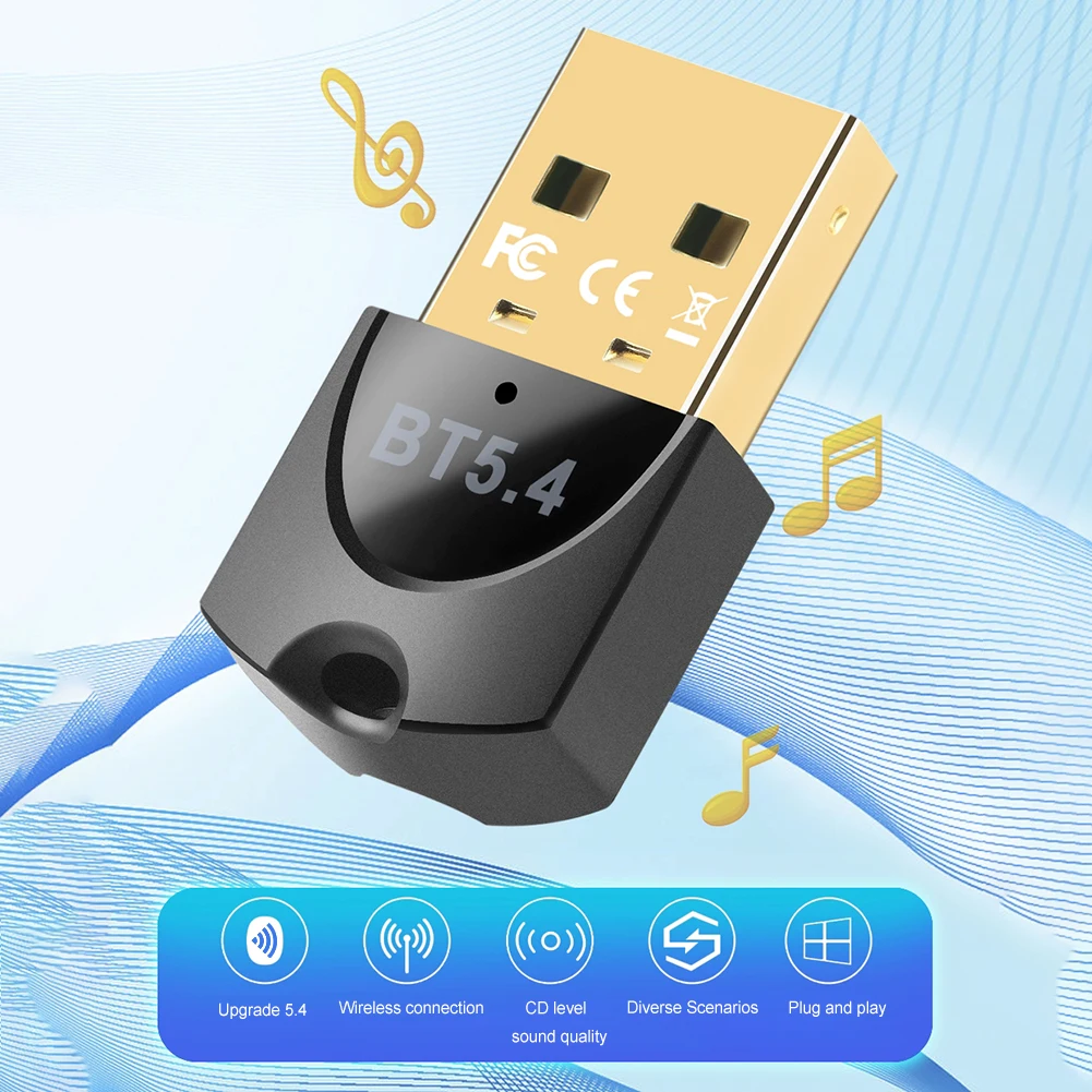 USB Bluetooth 5.4 Adapter Transmitter Receiver Driver Free Wireless BT 5.4 Dongle Adapter for PC Computer Wireless Speaker