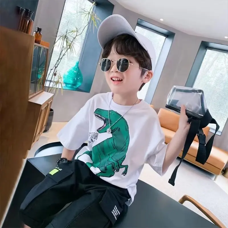 

T-shirt Trendy Ins Trendy Crewneck Men's Short Sleeves Simple Versatile Literary Temperament Harajuku Children's Clothing Summer