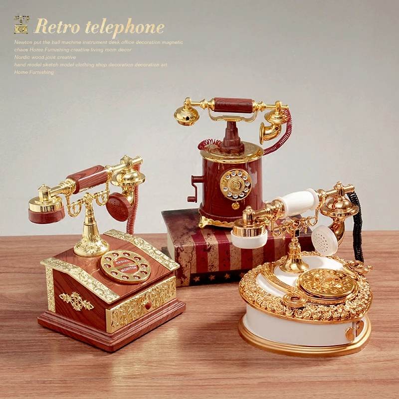 

Retro nostalgic dial type telephone landline clockwork music box creative decoration telephone music box home decoration