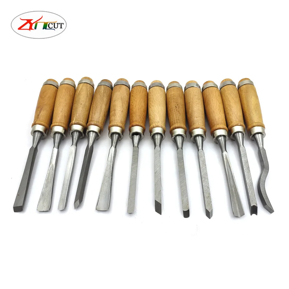 12pcs DIY Wood chisel, woodworking tools wood carving knife, carving chisel, hand carving knife Woodworking piercing tool knife