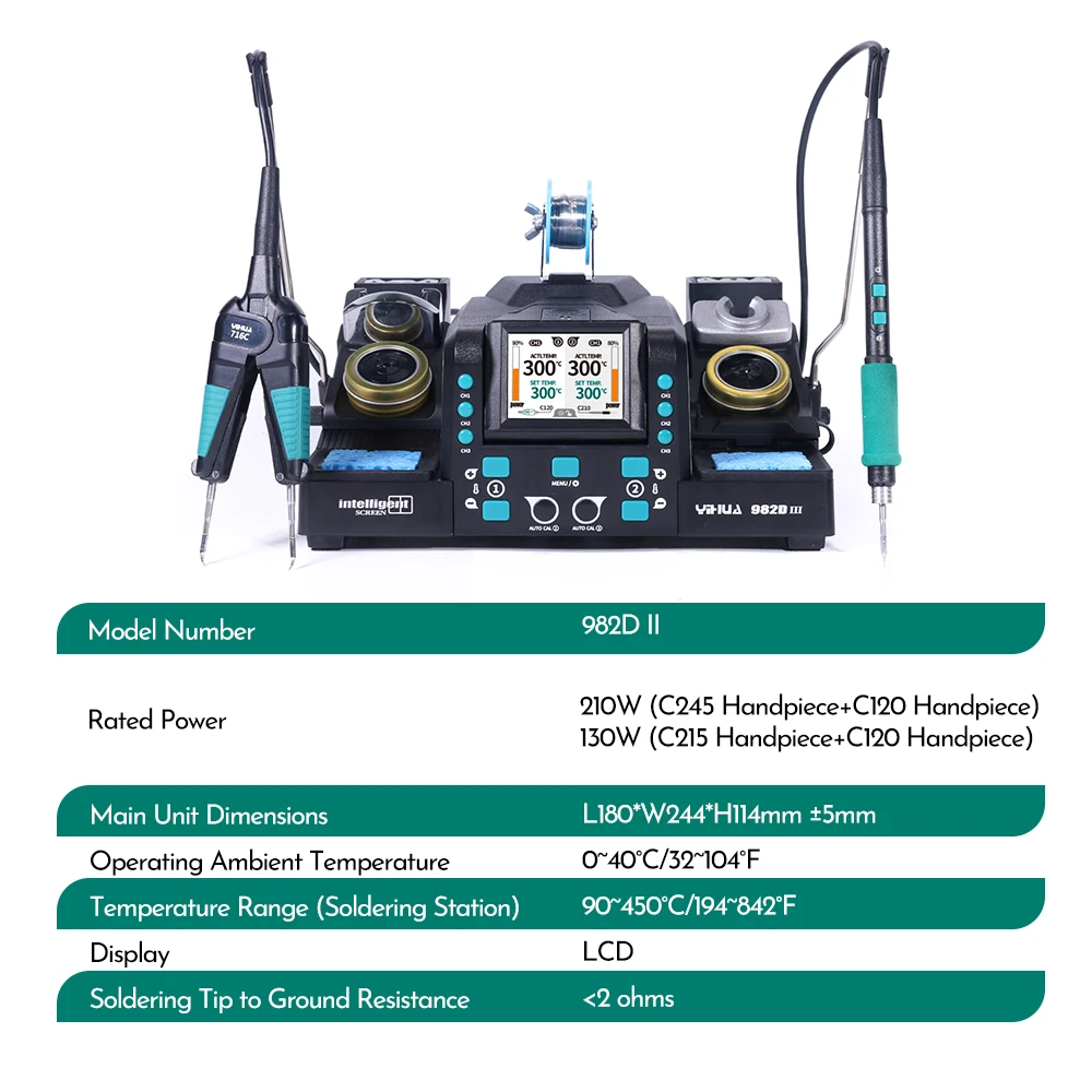 YIHUA 982D-III Precision Tweezers Soldering Iron C210 Station for SMT SMD Micro Component Rework Station with Auto Calibration