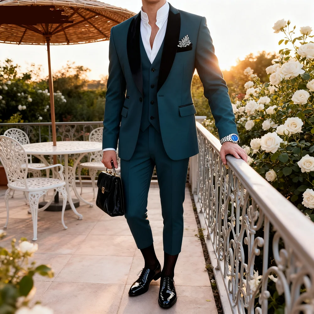 

Men's Fit 3 Pieces Suits, Elegant Groom Tuxedos, Shawl Lapel Blazer, Vest Pants, Wedding Business, Prom Male Clothing