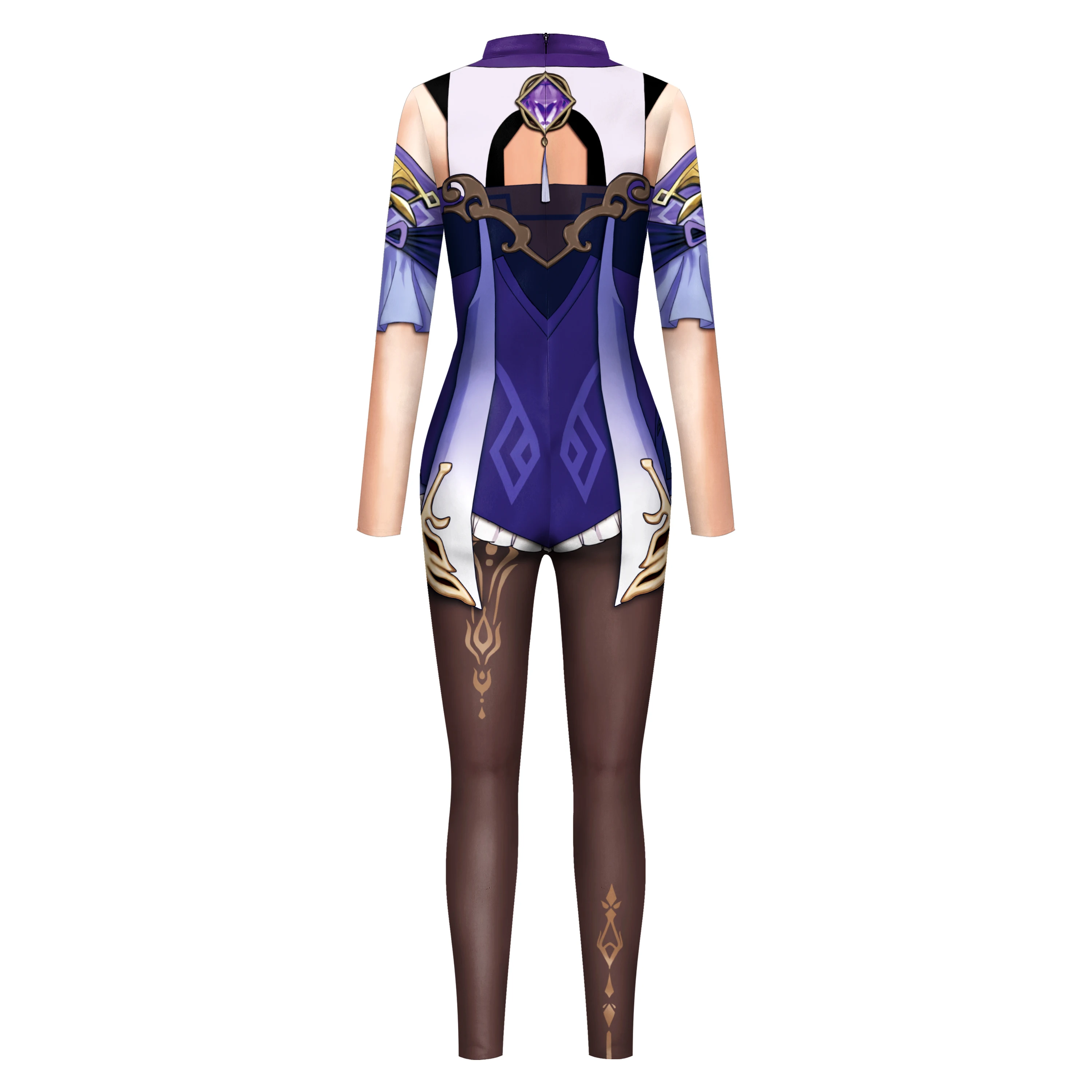 Anime Game Characters Jumpsuit Purple Halloween Cosplay Costume Adult 3D Printing Bodysuit Set Pattern Zentai Party Catsuit