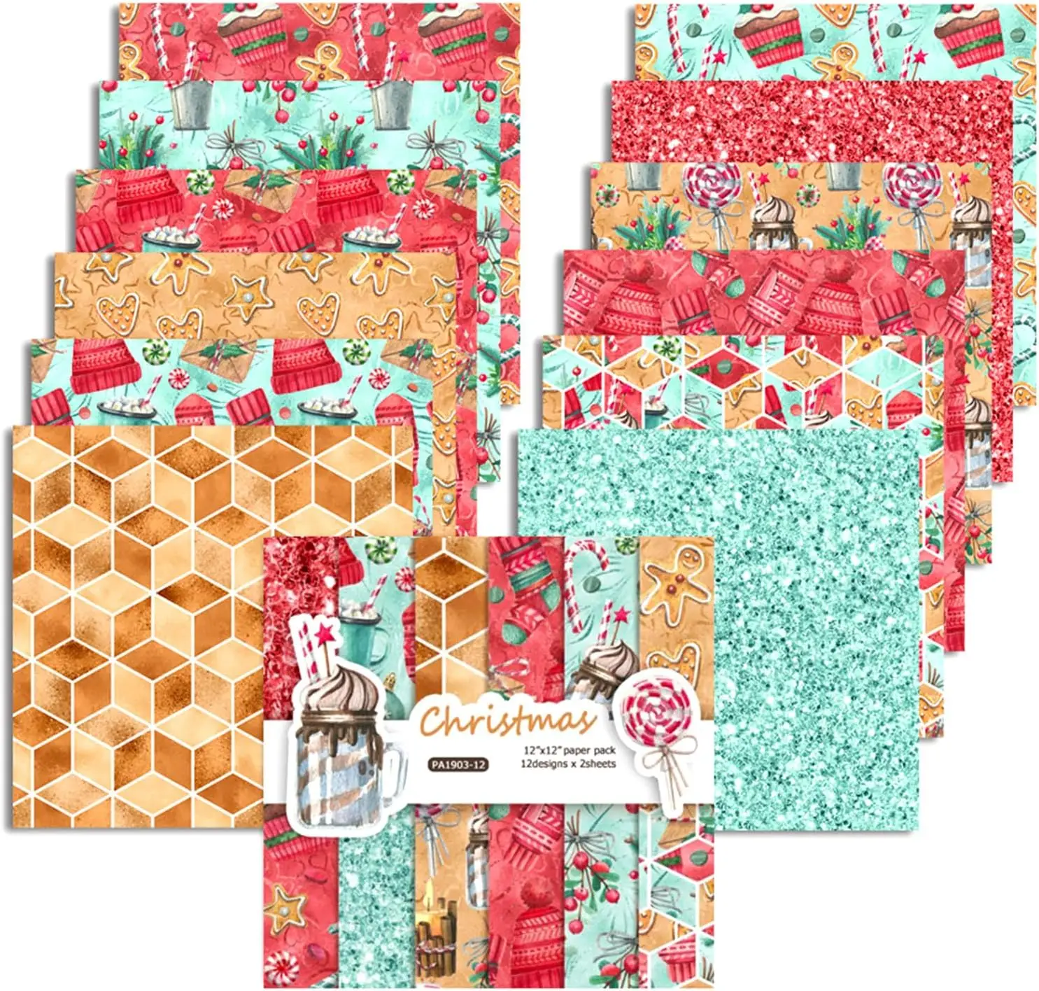 12 24 Sheets Scrapbook Paper Christmas 12x12inch Single-Side Printing Paper for Greeting Card Making Decorative BackgroundAlbum
