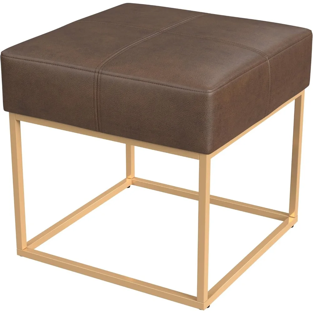 مقعد عثماني مربع ذهبي أنيق مع تنجيد من الجلد الصناعي لديكور غرفة المعيشة وغرفة النوم #5