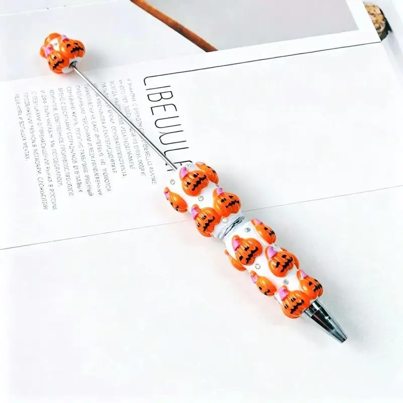 Halloween Pumpkin Bead DIY Crafting Pens Making Kit Ballpoint Pen Beaded Rhinestone Pen For Students School Office