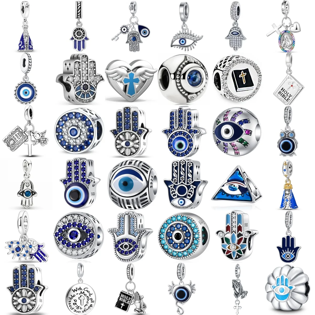 New 925 Silver Cross Religion The Eye of Greece The Eye of the Devil Charm Beads Fit Bracelet Making For Woman Jewelry Fashion