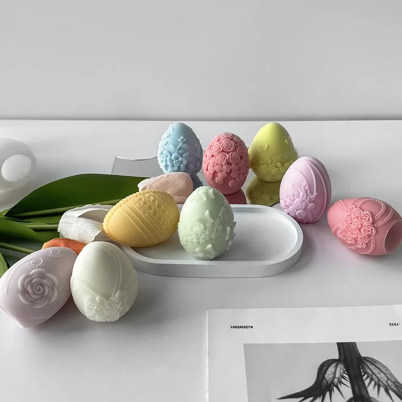 3D Creative Easter Eggs Silicone Mold DIY Flower Butterfly Egg Aroma Candle Plaster Ornaments Mould Easter Decor Crafts Molds