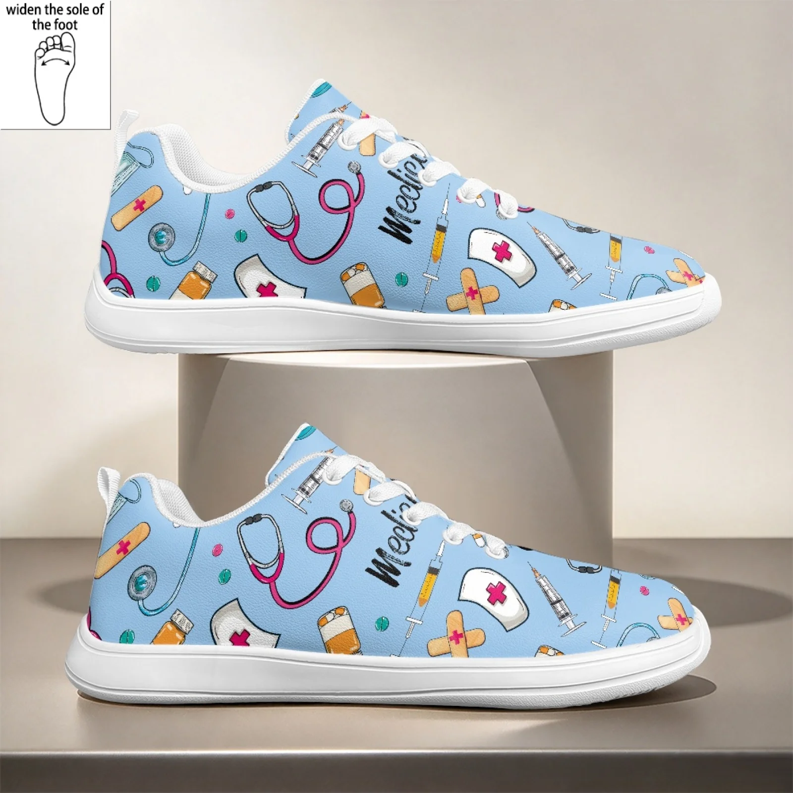PENSTROLL Medical Nursing Print Closed Toe Wide Width Healthcare Footwear Nursing Shoes for Women Standing Everyday Wear
