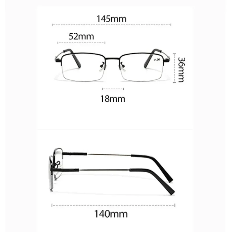 Lunettes de vue multifocales pour hommes et femmes, lunettes carrées, vue de près et de loin, prescription, hypermétropie, extérieur, document proxy, mode, + 1.0, + 1.5