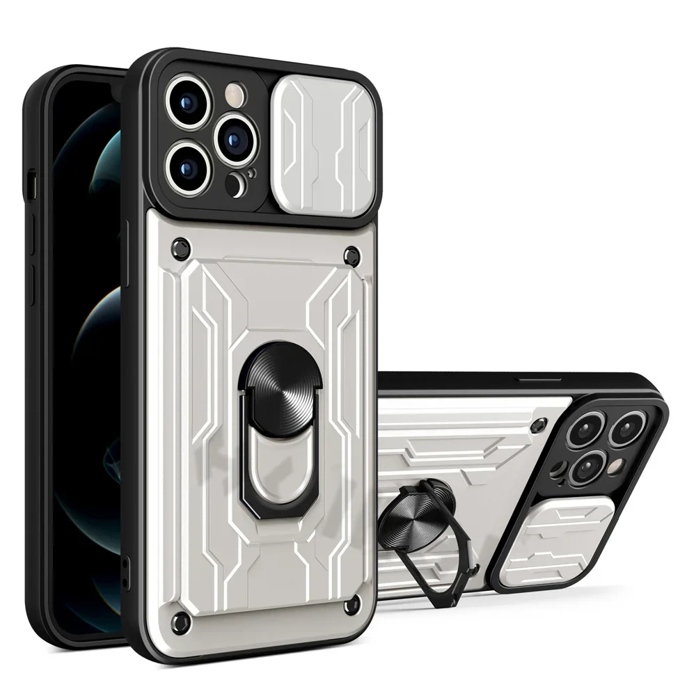 Phone Case For iPhone 18 17 16 15 14 13 12 11 Pro Max Plus SE Slide Camera Card Slot Military Grade Ring 360 Magnetic Back Cover