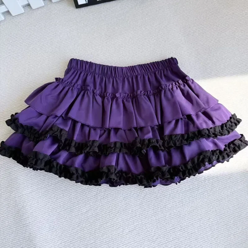 Purple Pumpkin Cake Skirt Women Y2K Short Fluffy White Lace Mini Girls Sweet Lolita Pink A Line Pleated
