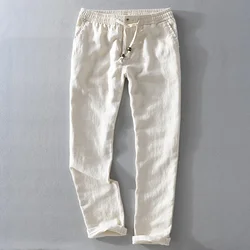 New Men's Linen Trousers Straight Tube Rope Solid Color Casual Linen Trousers Men Breathable